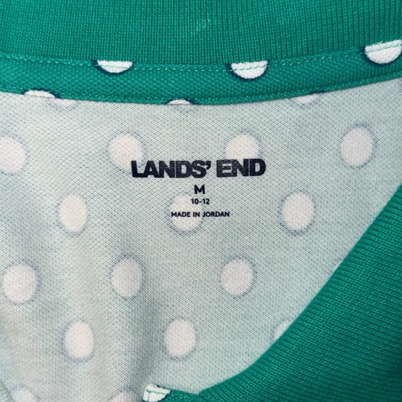 LANDS END Polka Dot Collared Polo Dress - Green/White Medium - Picture 5 of 11
